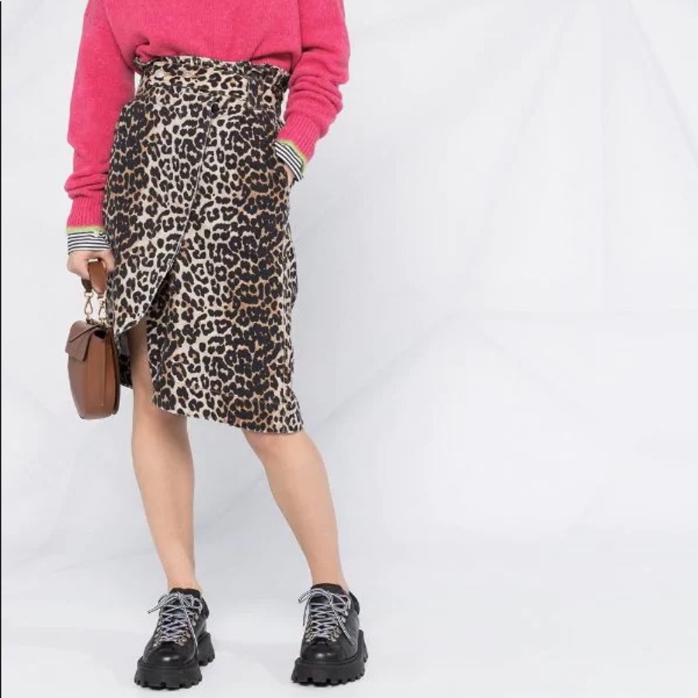 Ganni Leopard Print Denim Skirt NWT